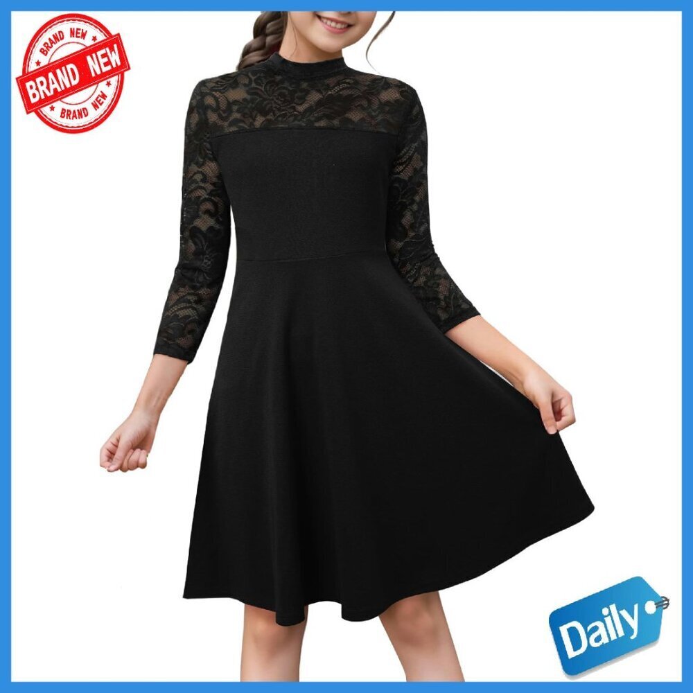 Girls Elegant Floral Lace A-Line Dress 3/4 Sleeve Formal Party Size 9-14